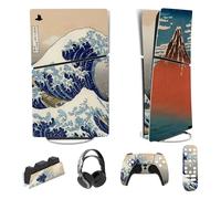 playvital Autocollant Protection pour ps5 Slim Console Accessoires,Sticker Skin pour ps5 Manette & Télécommande & Casque & Station de Charge,Digital Edition-Grande Vague