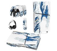 playvital Autocollant Protection pour ps5 Slim Standard Console, Sticker Skin pour ps5 Manette & Télécommande & Casque & Station de Charge,Disc Edition-Grande Vague Kanagawa