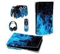 playvital Autocollant Protection pour ps5 Slim Standard Console, Sticker Skin pour ps5 Manette & Télécommande & Casque & Station de Charge,Disc Edition-Bleue Flamme