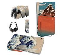 playvital Autocollant Protection pour ps5 Slim Standard Console, Sticker Skin pour ps5 Manette & Télécommande & Casque & Station de Charge,Disc Edition-Grande Vague