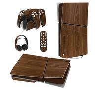 playvital Autocollant Protection pour ps5 Slim Standard Console, Sticker Skin pour ps5 Manette & Télécommande & Casque & Station de Charge,Disc Edition-Grain de Bois