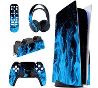 PlayVital Autocollant Skin pour ps5 Manette,Sticker pour ps5 Console Disc Edition & Station de Charge & Casque & Télécommande-Flamme Bleue