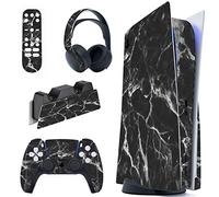 PlayVital Autocollant Skin pour ps5 Manette,Sticker pour ps5 Console Disc Edition & Station de Charge & Casque & Télécommande-Effet Marbre Blanc Noir