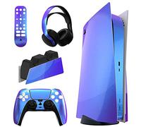 PlayVital Autocollant Skin pour ps5 Manette,Sticker pour ps5 Console Disc Edition & Station de Charge & Casque & Télécommande-Caméléon Violet Bleu