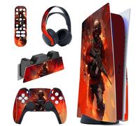 PlayVital Autocollant Skin pour ps5 Manette,Sticker pour ps5 Console Disc Edition & Station de Charge & Casque & Télécommande-Feu de Guerre