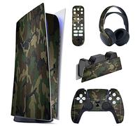 PlayVital Autocollants Skin pour ps5 Manette Sticker Vinyle pour ps5 Digital Console & Station de Charge & Casque & Télécommande Média-Camouflage Vert Armée
