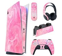 PlayVital Autocollants Skin pour ps5 Manette Sticker Vinyle pour ps5 Digital Console & Station de Charge & Casque & Télécommande Média-Rose Psychédélique