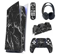 PlayVital Autocollants Skin pour ps5 Manette Sticker Vinyle pour ps5 Digital Console & Station de Charge & Casque & Télécommande Média-Effet Marbre Blanc Noir