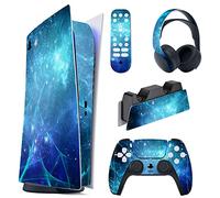 PlayVital Autocollants Skin pour ps5 Manette Sticker Vinyle pour ps5 Digital Console & Station de Charge & Casque & Télécommande Média-Nébuleuse Bleue