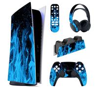PlayVital Autocollants Skin pour ps5 Manette Sticker Vinyle pour ps5 Digital Console & Station de Charge & Casque & Télécommande Média-Flamme Bleue