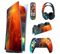 PlayVital Autocollants Skin pour ps5 Manette Sticker Vinyle pour ps5 Digital Console & Station de Charge & Casque & Télécommande Média-Univers étoile Orange