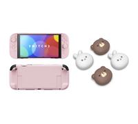 PlayVital Coque et Capuchon Joystick pour Nintendo Switch 2-Rose & Ours Gros et Lapin Souriant