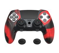 playvital Coque Manette pour ps5 Edge Grip,Anti-Glissement Housse Silicone pour ps5 Edge Controller,Semi-Recouvert Protection Cover Ergonomique avec Capuchons-Rouge & Noir(Édition Ninja)