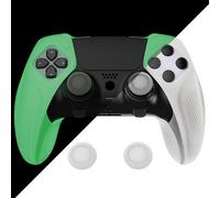 playvital Coque Manette pour ps5 Edge Grip,Anti-Glissement Housse Silicone pour ps5 Edge Controller,Semi-Recouvert Protection Cover Ergonomique avec Capuchons-Vert Lumineuse Nuit(Édition Ninja)