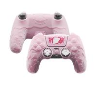 PlayVital Coque Manette pour ps5 Grip Cover avec Capuchon Joystick & Autocollant,Housse de Protection Silicone Compatible avec ps5 Station de Charge-Rose Pêche,Série Murmure Océanique
