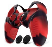 playvital Coque Manette pour ps5 Housse Protection,Rouge & Noir | avec 2 Capuchon Joystick pour ps5 Controller Cover Skin Cache Silicone,Édition Ninja