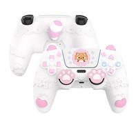 PlayVital Coque Manette pour ps5 Housse Protection Silicone avec Capuchon Joystick & Autocollant pour ps5 Compatible avec Station de Charge,Cover Skin Anti-Grip/Anti-Choc,Blanc-Petit Panda