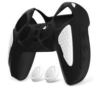 playvital Coque Manette pour ps5 Protection Accessoire pour ps5 Controller Cover Housse Silicone avec Capuchon Joystick,Édition Chevalier-Noir&Blanc