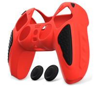 playvital Coque Manette pour ps5 Protection Accessoire pour ps5 Controller Cover Housse Silicone avec Capuchon Joystick,Édition Chevalier-Rouge&Noir
