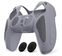 playvital Coque Manette pour ps5 Protection Accessoire pour ps5 Controller Cover Housse Silicone avec Capuchon Joystick,Édition Chevalier-Gris Métallique&Gris Foncé