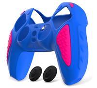 playvital Coque Manette pour ps5 Protection Accessoire pour ps5 Controller Cover Housse Silicone avec Capuchon Joystick,Édition Chevalier-Bleu Primaire&Rose Vif