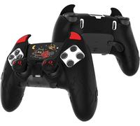 PlayVital Coque pour ps5 Edge Grip Manette avec Protection Joystick pour ps5 Edge Controller Accessoires & Autocollant Pavé Tactile,Housse Silicone Antidérapant Cover Skin-Noir,Démon Mignon