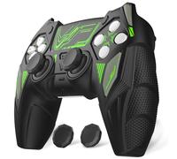 PlayVital Coque pour ps5 Grip Manette-Noir & Vert,Méca Rhino | avec Protection Joystick pour ps5 Accessoires & Autocollant,Housse Étui Silicone Compatible avec Station de Charge Cover Skin