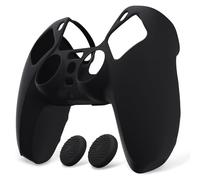 PlayVital Coque pour ps5 Manette Housse Protection avec Capuchon pour ps5 Grips Joystick Cover Skin Silicone,Pure Série-Noir