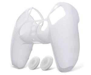 PlayVital Coque pour ps5 Manette Housse Protection avec Capuchon pour ps5 Grips Joystick Cover Skin Silicone,Pure Série-Blanc Transparent