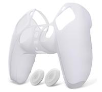 playvital Coque pour ps5 Manette Housse Protection,Blanc Transparent | avec Capuchon pour ps5 Grips Joystick Cover Skin Silicone