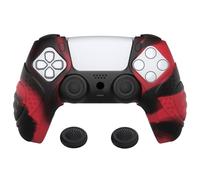 PlayVital Coque pour ps5 Manette Protection Accessoire Contorller Housse Silicone avec Capuchon Joystick Compatible avec ps5 Station de Charge-Rouge & Noir