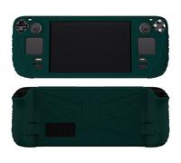 PlayVital Coque pour Steam Deck Console Accessoires,Housse Protection pour Steam Deck LCD avec Capuchons Joystick,Cover Silicone Souple avec Design Bouton Arrière-Vert Foncé,Armor Série