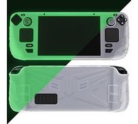 PlayVital Coque pour Steam Deck Console Accessoires,Housse Protection pour Steam Deck LCD avec Capuchons Joystick,Cover Silicone Souple avec Design Bouton Arrière-Vert Lumineuse Nuit,Armor Série