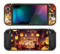PlayVital Coque pour Switch OLED,Housse Protection pour Nintendo Switch OLED avec Capuchon Joystick Étui Cover Joycon et Boutons ZealProtect-Halloween Fête de Citrouille