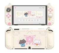 playvital Coque pour Switch OLED Protective Case avec Support & Capuchon Joystick,Housse Rigide Dockable pour Nintendo Switch OLED et Grip Silicone pour Joycon-Jaune Antique,Chaton Cerisiers