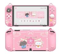 playvital Coque pour Switch OLED Protective Case avec Support & Capuchon Joystick,Housse Rigide Dockable pour Nintendo Switch OLED et Grip Silicone pour Joycon-Rose,Chaton Cerisiers