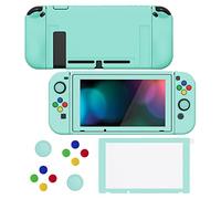 PlayVital Coque pour Switch Protection,Joycon Cover avec Capuchon pour Nintendo Switch et Protecteur d'Écran & ZealProtect Boutons-Vert Brumeux
