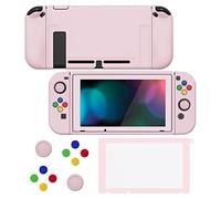PlayVital Coque pour Switch Protection, Joycon Cover avec Capuchon pour Nintendo Switch et Protecteur d'Écran & ZealProtect Boutons-Rose