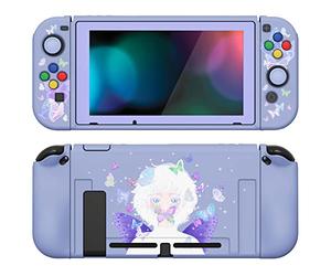 PlayVital Coque pour Switch Protection,Joycon Cover avec Capuchon pour Nintendo Switch et Protecteur d'Écran & ZealProtect Boutons-Fée Papillon