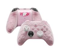 PlayVital Coque pour Xbox Series X S Manette Grip avec Capuchon Joystick & Autocollant,Semi-Transparente Housse de Protection Silicone pour Xbox Core Wireless-Rose Pêche,Série Murmure Océanique