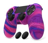 PlayVital Coque Protection pour ps4 Manette Housse,Controller Cover avec 2 Capuchon Joystick pour ps4 Slim Pro-Rose & Violet & Bleu