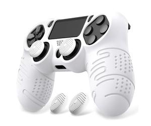 PlayVital Coque Protection pour ps4 Manette Housse,Controller Cover avec 2 Capuchon Joystick pour ps4 Slim Pro-Blanc