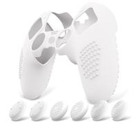 PlayVital Coque Protection pour ps5 Edge Manette,Housse Silicone avec 6 Capuchon Joystick pour ps5 Edge Controller Cover Skin,Anti-Dérapante Accessoire-Blanc,3D Studded Edition