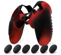 playvital Coque Protection pour ps5 Edge Manette,Housse Silicone avec 6 Capuchon Joystick pour ps5 Edge Controller Cover Skin,Anti-Dérapante Accessoire-Rouge & Noir,3D Studded Edition