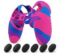 playvital Coque Protection pour ps5 Edge Manette,Housse Silicone avec 6 Capuchon Joystick pour ps5 Edge Controller Cover Skin,Anti-Dérapante Accessoire-Rose&Violet& Bleu,3D Studded Edition