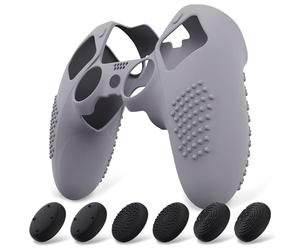 playvital Coque Protection pour ps5 Edge Manette,Housse Silicone avec 6 Capuchon Joystick pour ps5 Edge Controller Cover Skin,Anti-Dérapante Accessoire-Gris Métallisé,3D Studded Edition