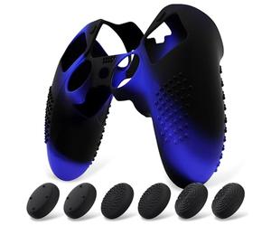 playvital Coque Protection pour ps5 Edge Manette,Housse Silicone avec 6 Capuchon Joystick pour ps5 Edge Controller Cover Skin,Anti-Dérapante Accessoire-Bleu & Noir,3D Studded Edition