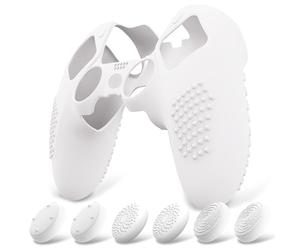 PlayVital Coque Protection pour ps5 Edge Manette,Housse Silicone avec 6 Capuchon Joystick pour ps5 Edge Controller Cover Skin,Anti-Dérapante Accessoire-Blanc,3D Studded Edition