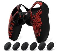 playvital Coque Protection pour ps5 Manette,Housse Silicone avec 6 Capuchon Joystick pour ps5 Grip Cover Skin Compatible avec Station de Charge-Rouge,Samouraï Prajna