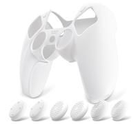 playvital Coque Protection pour ps5 Manette,Housse Silicone avec 6 Capuchon Joystick pour ps5 Grip Cover Skin Compatible avec Station de Charge-Blanc,Pure Series